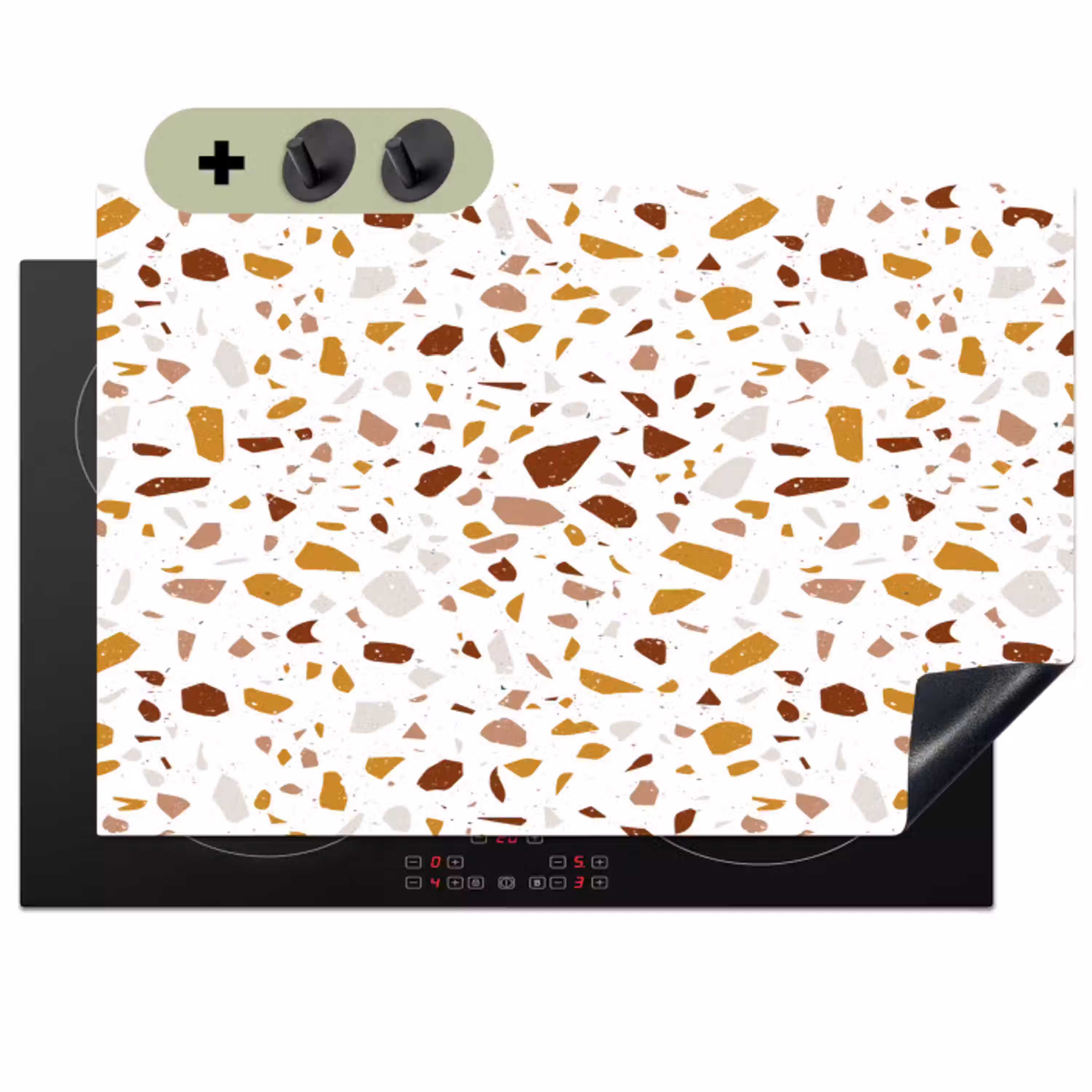 Terrazzo -  Patroon - Wit - Urban Inductie beschemer met haakjes klein 777 -3d