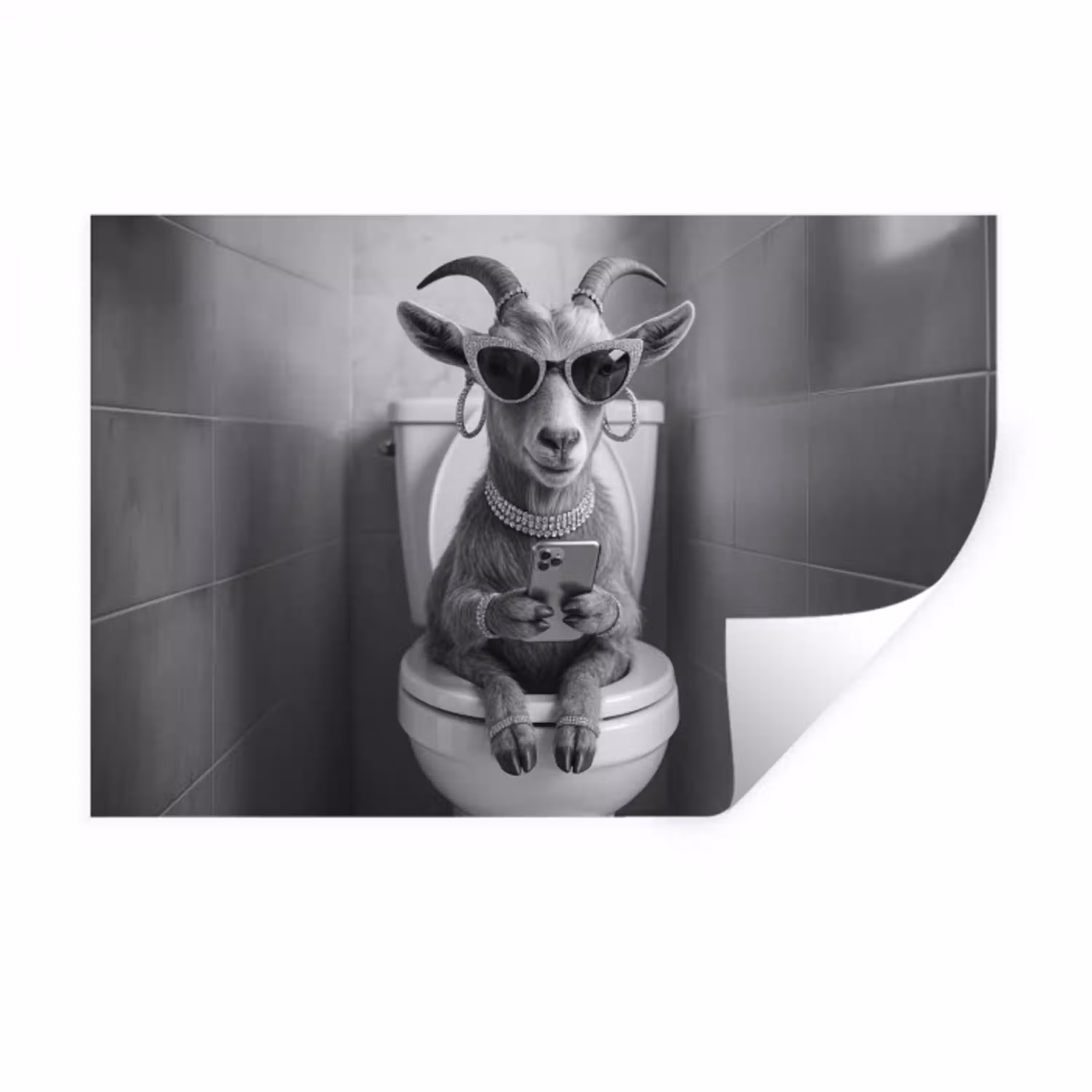 Geit - Telefoon - Toilet - Zwart - Wit Muursticker klein -3d