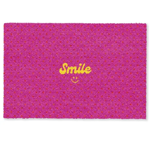 Smile - Stippen - Geel - Smiley - Roze Deurmat klein -zkaufland3d
