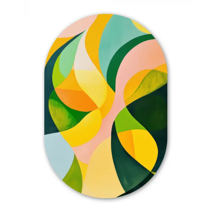 Abstract - Geel - Roze - Groen Wandcirkel Ovaal Glas middel -3d