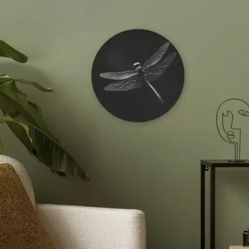 Libelle - Dieren - Zwart - Insect Akoestische PET Vilt - Rond klein -sfeer2