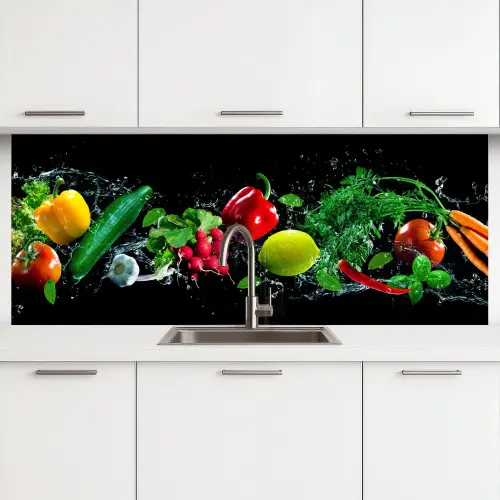 Groente - Splash - Zwart keuken achterwand 2 middel -3d