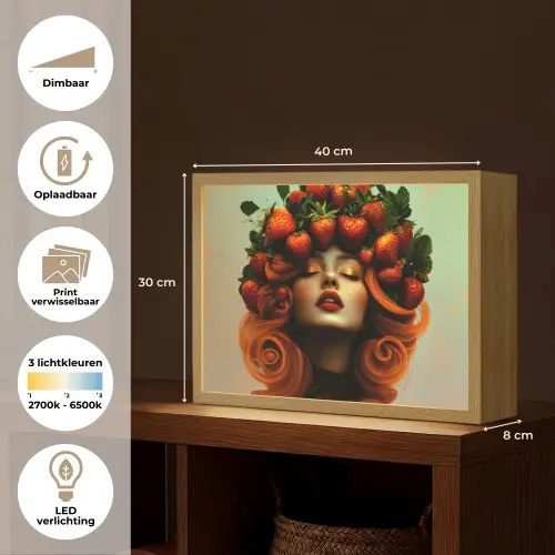 Vrouw - Aardbeien - Kroon Light Box met batterij (Wandlamp) middel -USP_websiteoverzichtNL