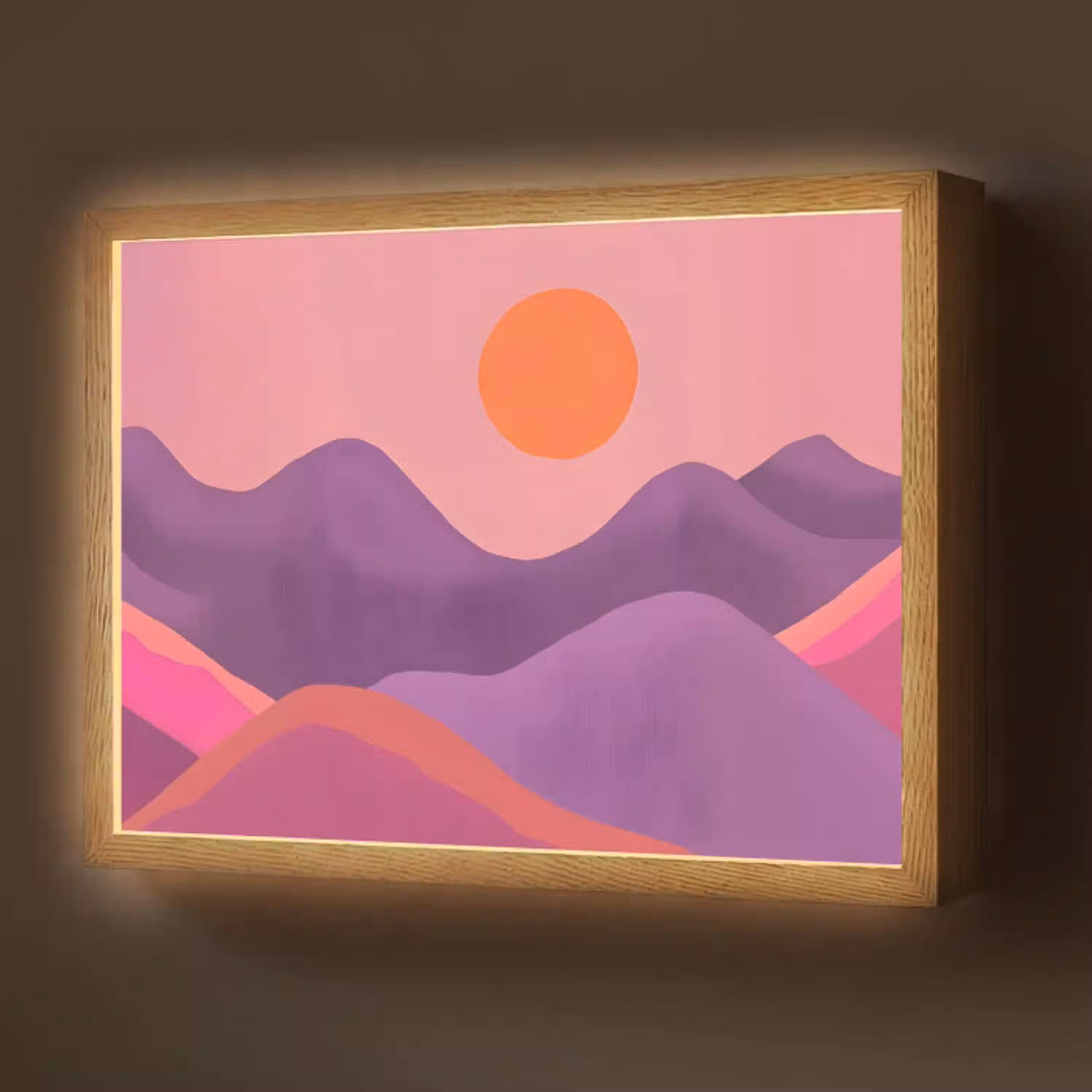 Zon - Heuvels - Paars - Abstract Light Box met batterij (Wandlamp) middel -z3d_website