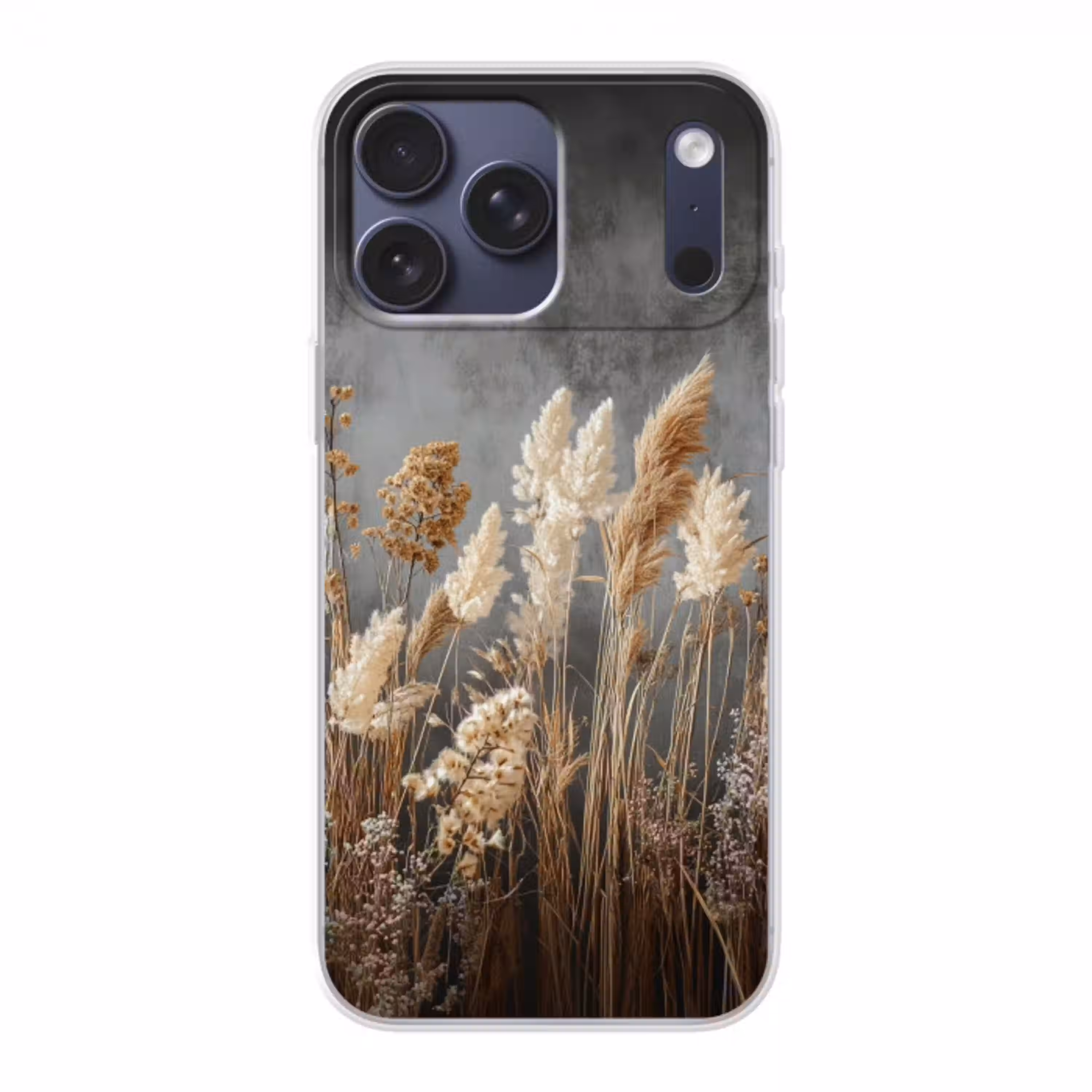 Gedroogde Veldbloemen - Grijs - Beton Telefoonhoesje iPhone 17 Pro Max klein -3d