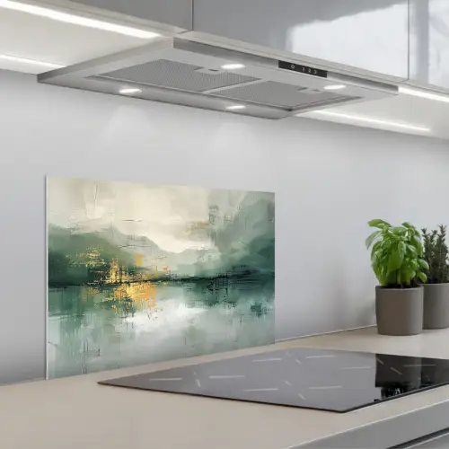 Groen - Modern - Abstract - Goud keuken achterwand spatscherm klein -3d_schuin