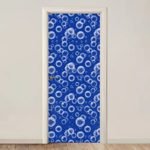 Bubbels - Patroon - Blauw deurposter klein -3d_beige