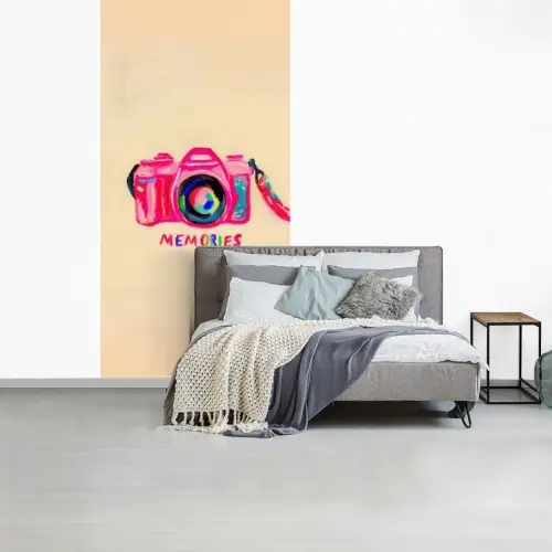 Camera - Memories - Roze - Geschilderd fotobehang vinyl groot -slaapkamer