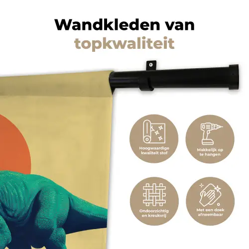 Triceratops - Cirkel - Oranje - Hoorns Wandkleed katoen klein -sfeer2