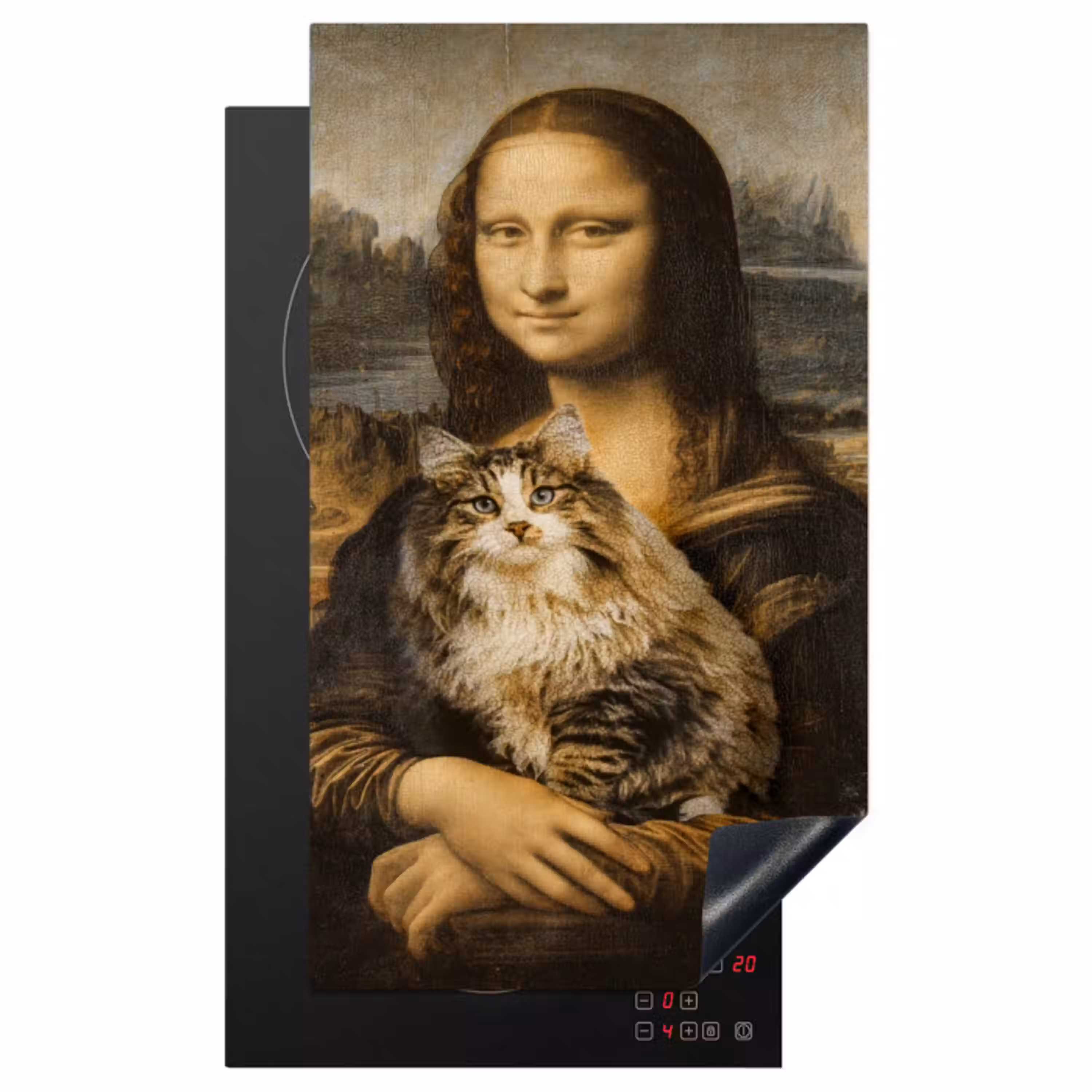Mona Lisa - Kat - Leonardo da Vinci - Vintage - Kunstwerk - Oude meesters - Schilderij Inductie beschermer vinyl 3mm middel -3d