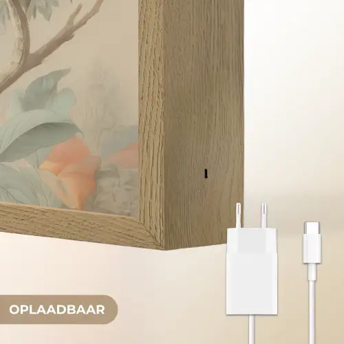 Roze kuifkaketoe - Tak met vruchten - Bladeren Light Box met batterij (Wandlamp) middel -USP_websiteoplaadbaarNL