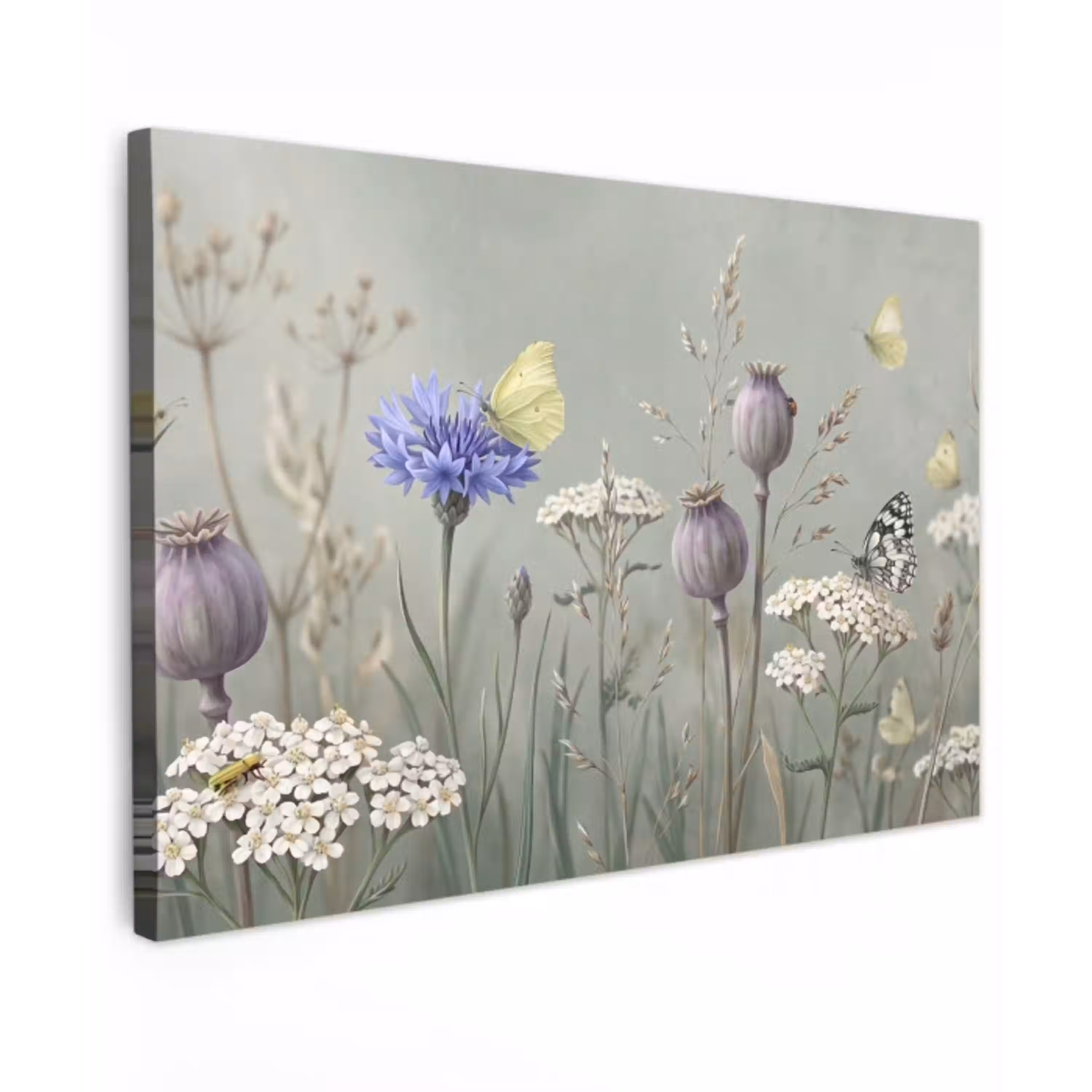 Vlinders - Wildbloemen - Illustratie - Kleurrijk Tuinposter op houten frame 2 cm dik klein -3d