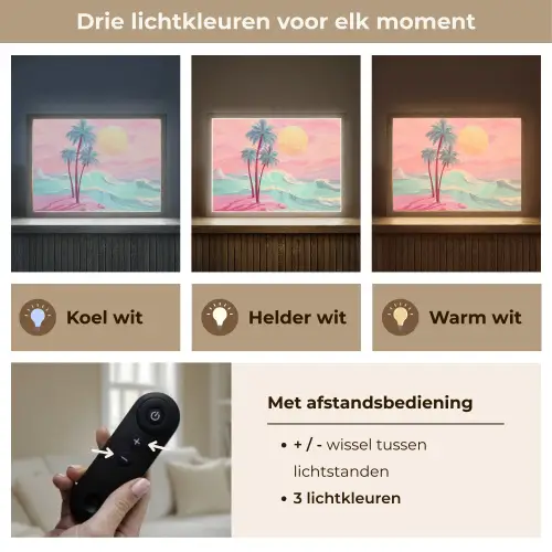 Palmbomen - Golven - Zee Light Box met batterij (Wandlamp) middel -USP_lichtkleurNL