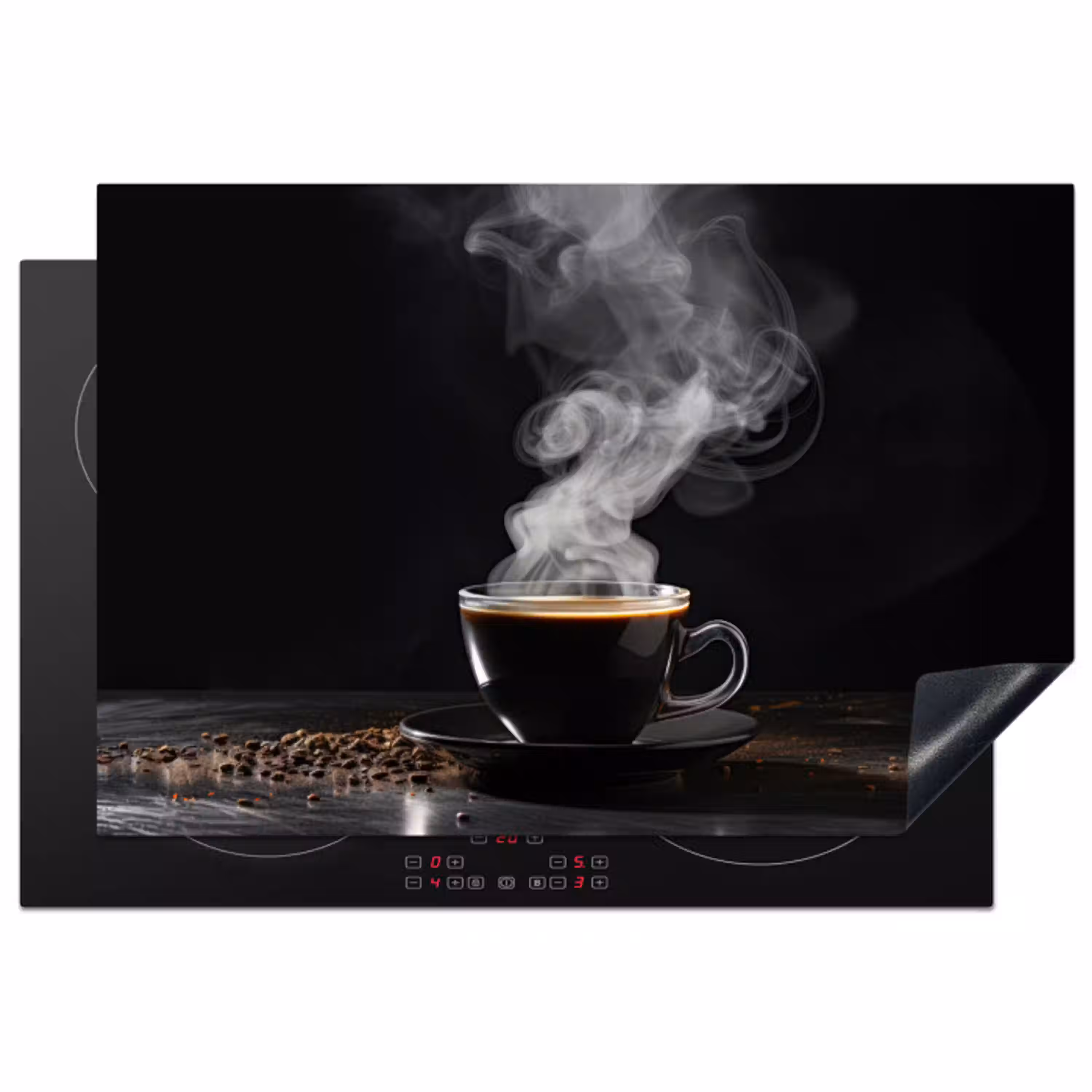 Koffie - Zwart - Bonen - Warm - Kopje Inductie beschermer vinyl 3mm klein -3d