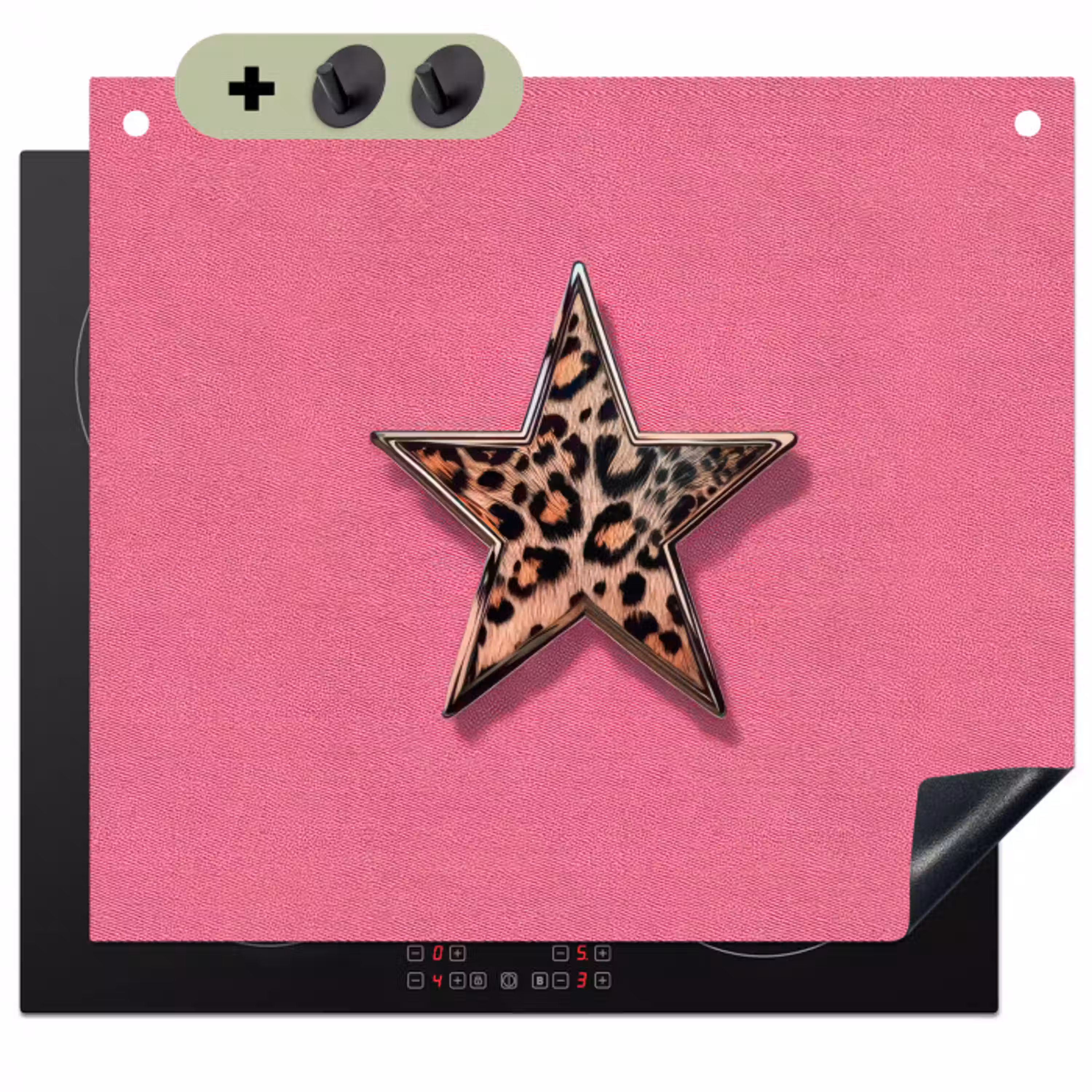 Ster - Luipaard - Print - Roze Inductie beschemer met haakjes klein -3d