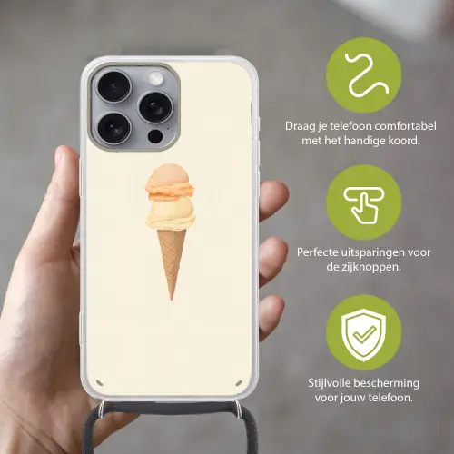 Minimalistisch - Schepijs - Hoorntje - Beige Hoesje iPhone 16 Pro Max met koord klein -sfeer2_NL