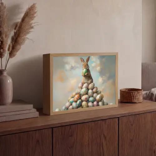 Konijn - Eieren - Kleurrijk Light Box met batterij (Wandlamp) middel -sfeer2