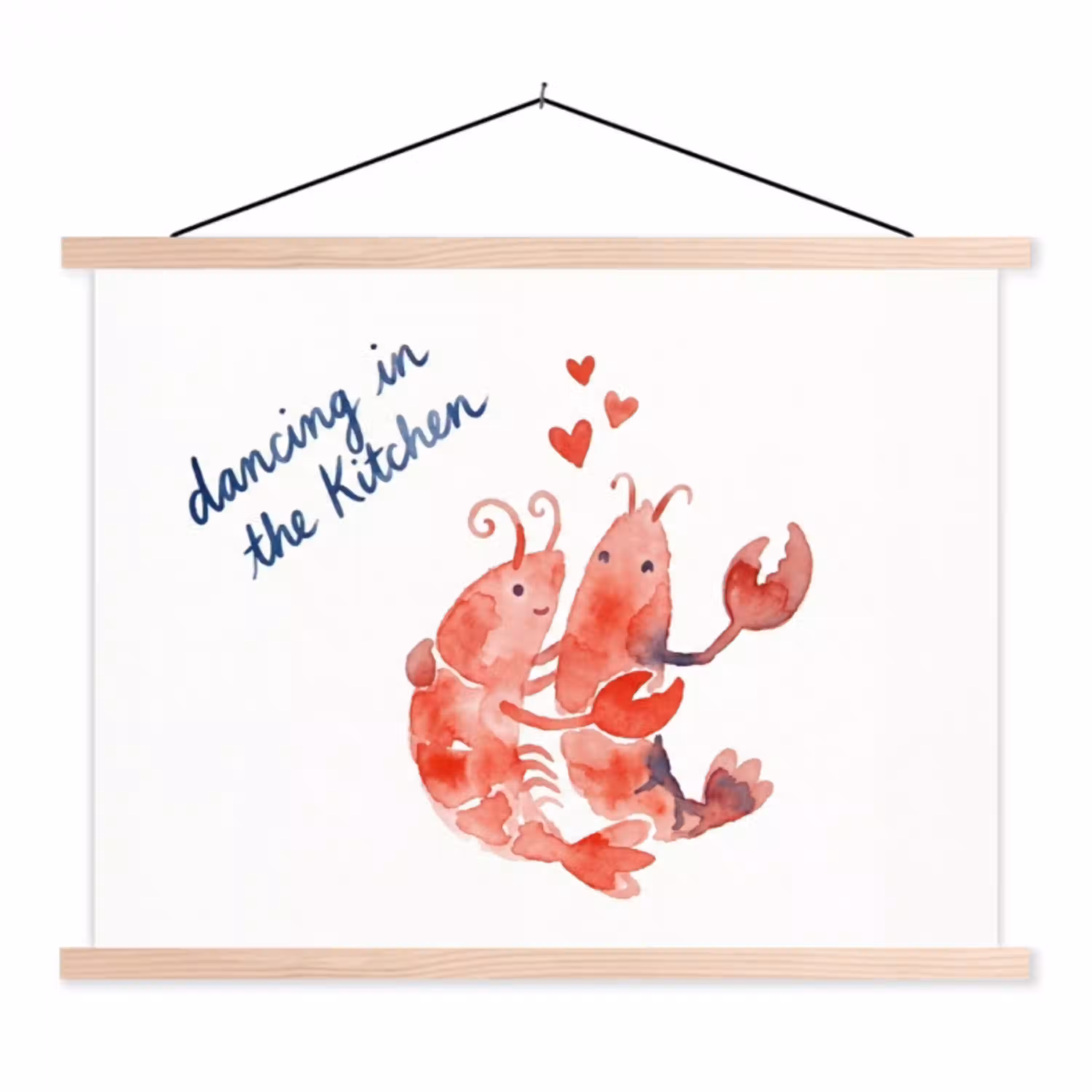 Dier - Dans - Liefde - Waterverf - Rood textielposter latten blank klein -3d