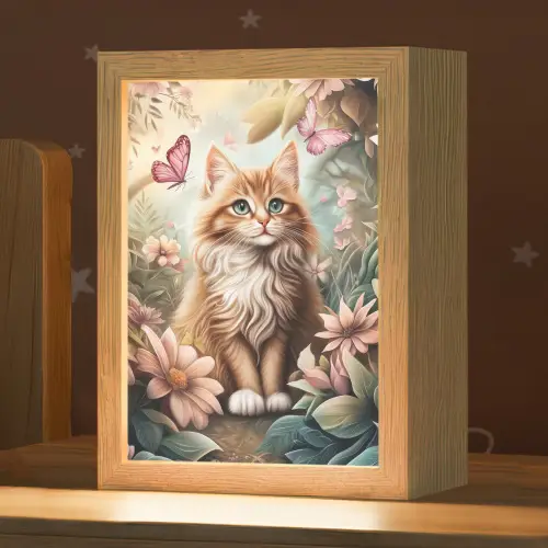 Kat - Bloemen - Vlinders - Roze Light Box met kabel klein -zzz_3d_website