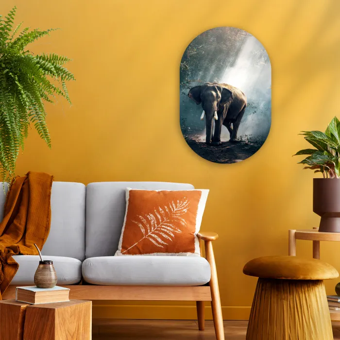 Olifant - Dieren - Licht - Bos - Natuur - Wilde dieren Wandcirkel Ovaal Forex klein -sfeer4