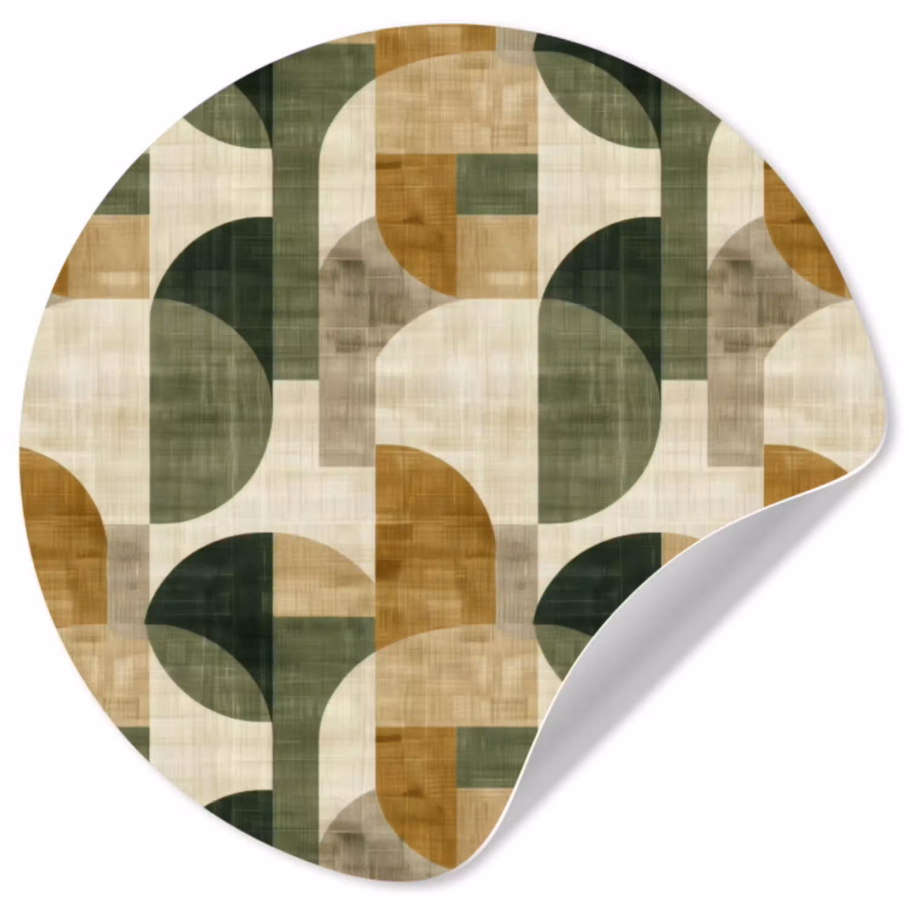 Olijfgroen - Geometrisch - Abstract - Mid-Century - Linnen - Patroon Wandcirkel behangsticker klein 186 -3d
