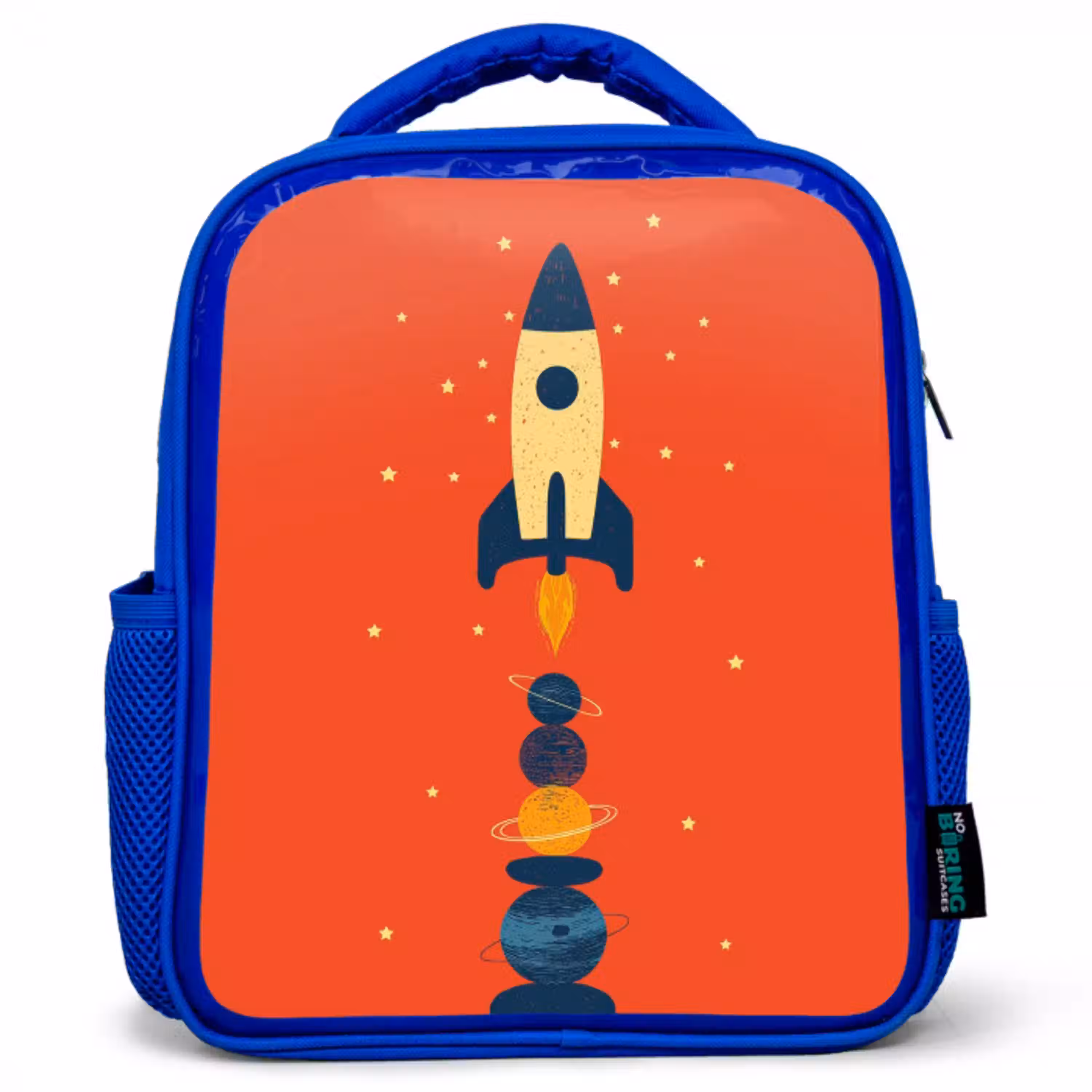 Raket - Planeten - Rood Kinderrugzak - Blauw middel -3d