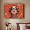 Vrouw - Kleurrijk - Dierenprint - Bloemen Textielframe zwart klein -sfeer1