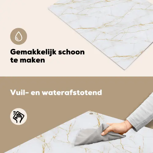 Wit - Marmer - Goud - Luxueus Inductie beschemer met haakjes klein 777 -ky-schoon-nl