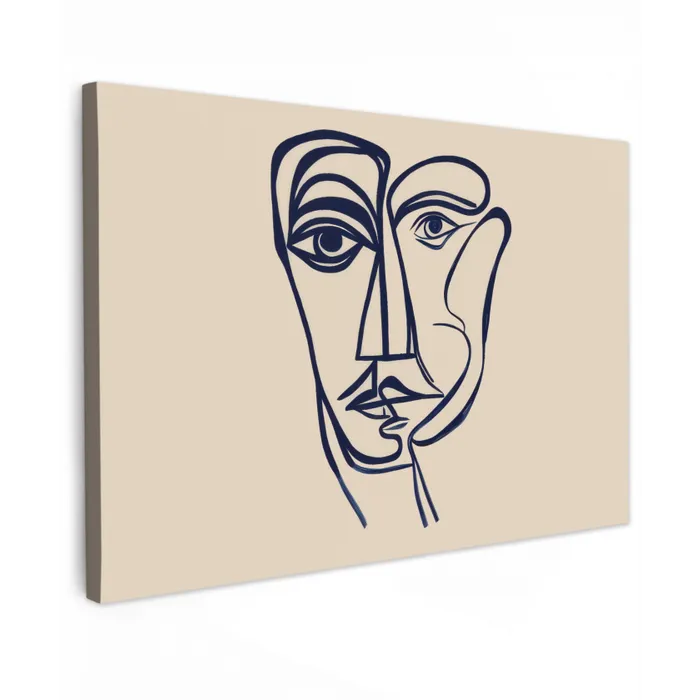 Minimalistisch - Lijnillustratie - Beige - Donkerblauw canvas 2cm klein -z3d