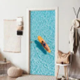 Surfboard - Water - Badpak - Oranje deurposter klein -sfeer6