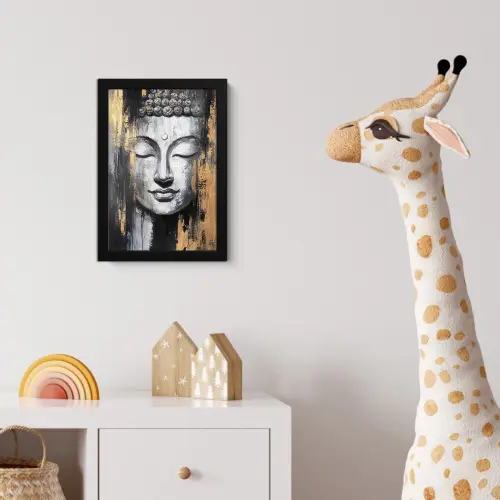 Boedhha - Penseelstreken - Goud - Abstract fotolijst zwart zonder passe partout klein -usfeer4_kinderkamer
