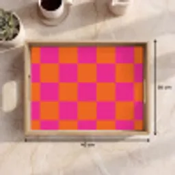 Schaakbord print - Oranje - Roze - Blokjes Dienblad Rechthoek middel -USP_Formaat