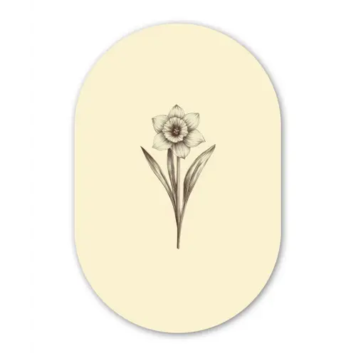 Zwart - Narcis - Illustratie Wandcirkel Ovaal Glas middel -3d