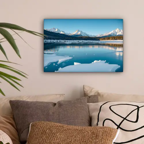 Landschap - Winter - Meer - Bergen - Uitzicht - IJs canvas 2cm klein -sfeer1