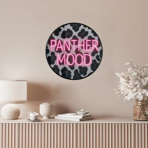 Panterprint - Zwart - Neonletters - Roze Fotolijst rond zonder passe partout klein -sfeer3