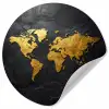 Wereldkaart - Goud - Steen Wandcirkel behangsticker klein -3d
