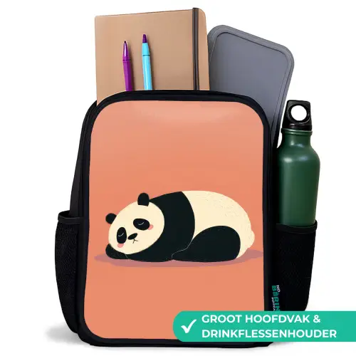 Panda - Slaap - Oranje Rugzak - Zwart middel -inhoud_NL