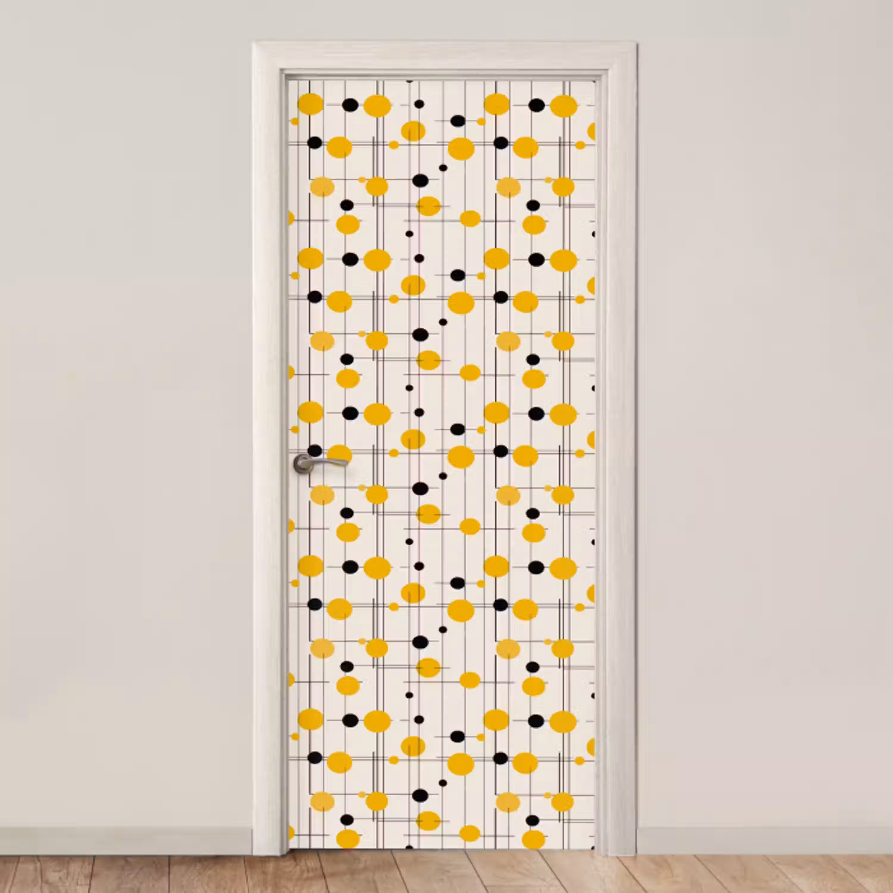 Geometrisch - Retro - Lijnen - Okergeel - Zwart deurposter klein 289 -3d_beige
