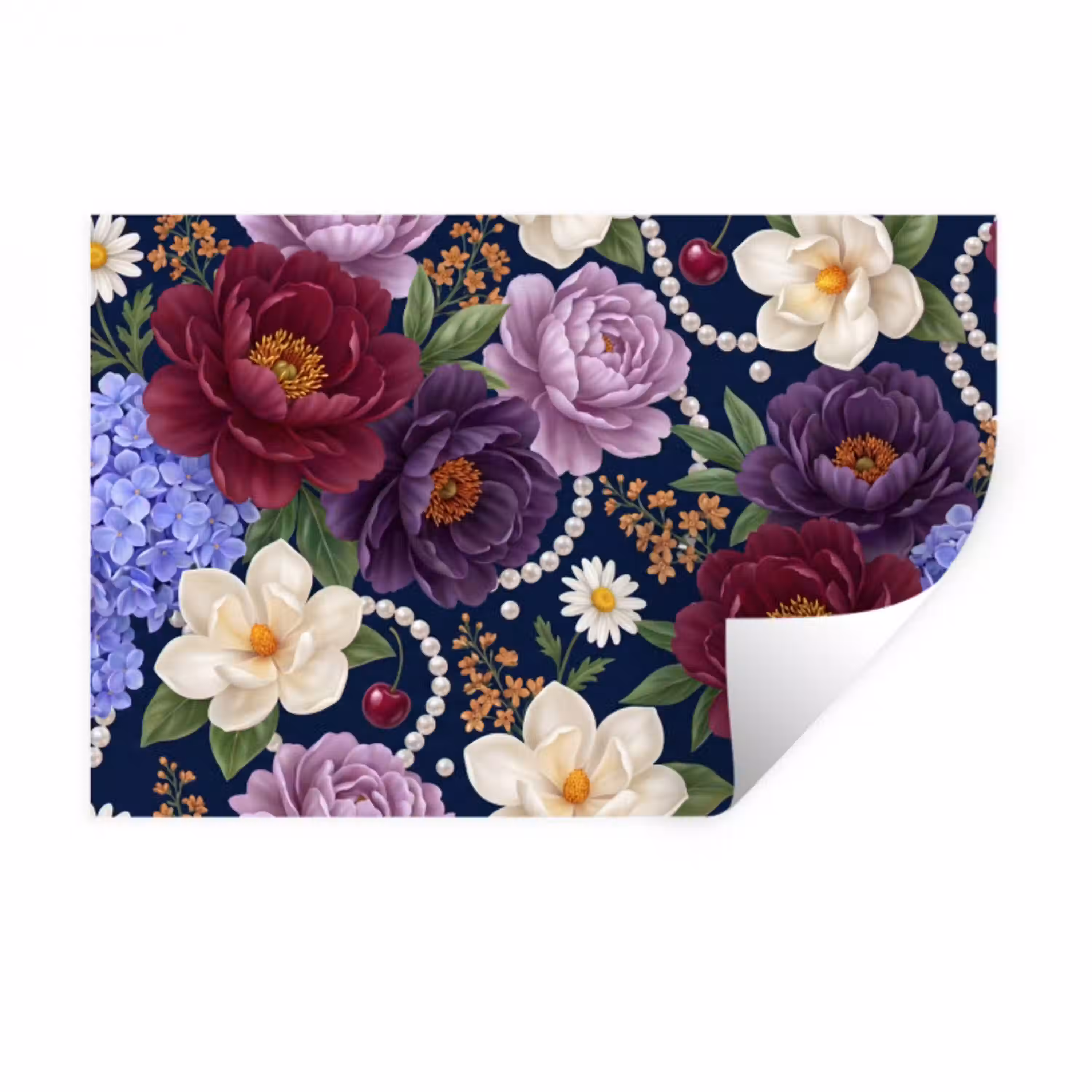 Bloemen - Parels - Decoratie - Modern - Blauw Muursticker klein -3d