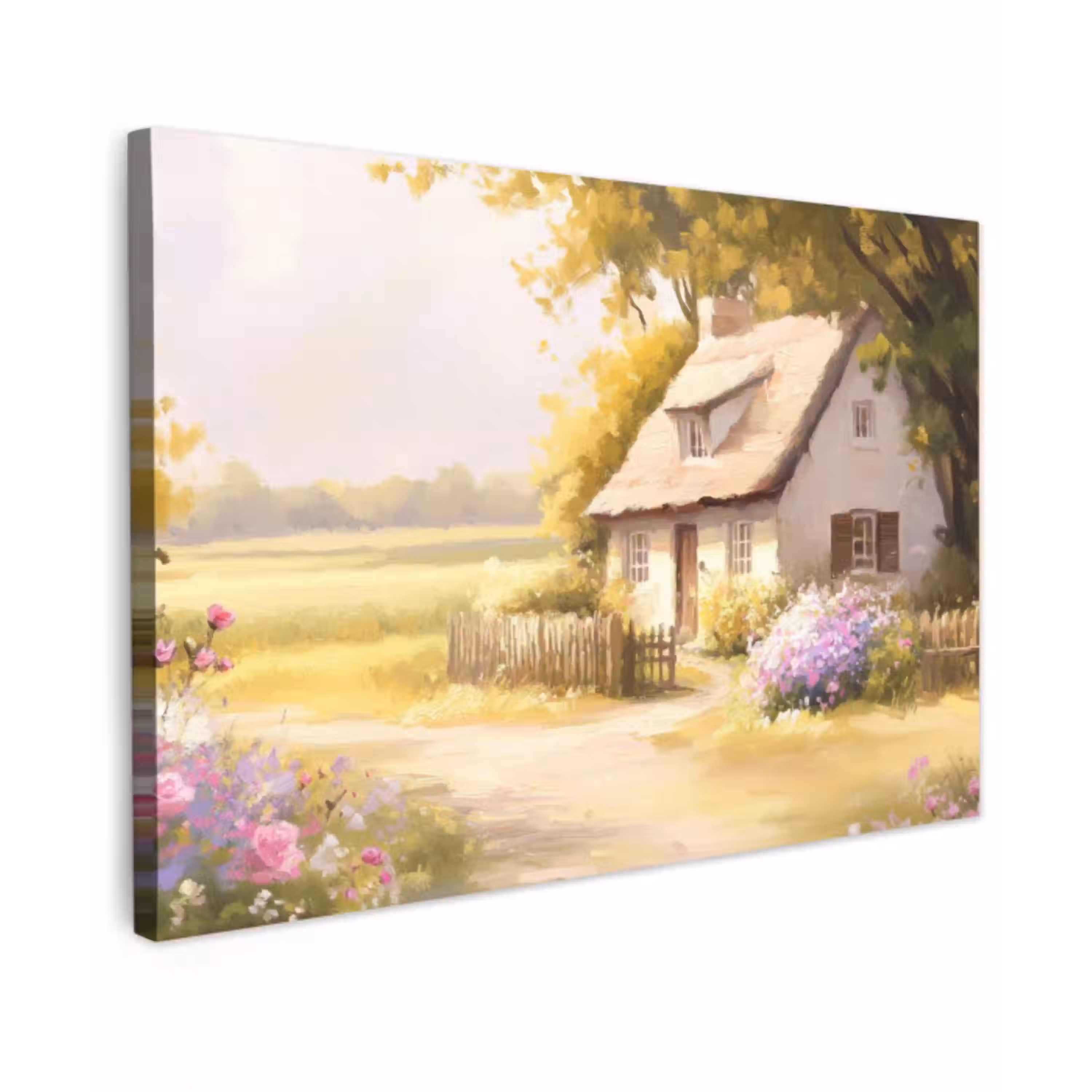 Huisje - Hout - Bloemen Tuinposter op houten frame 2 cm dik klein -3d