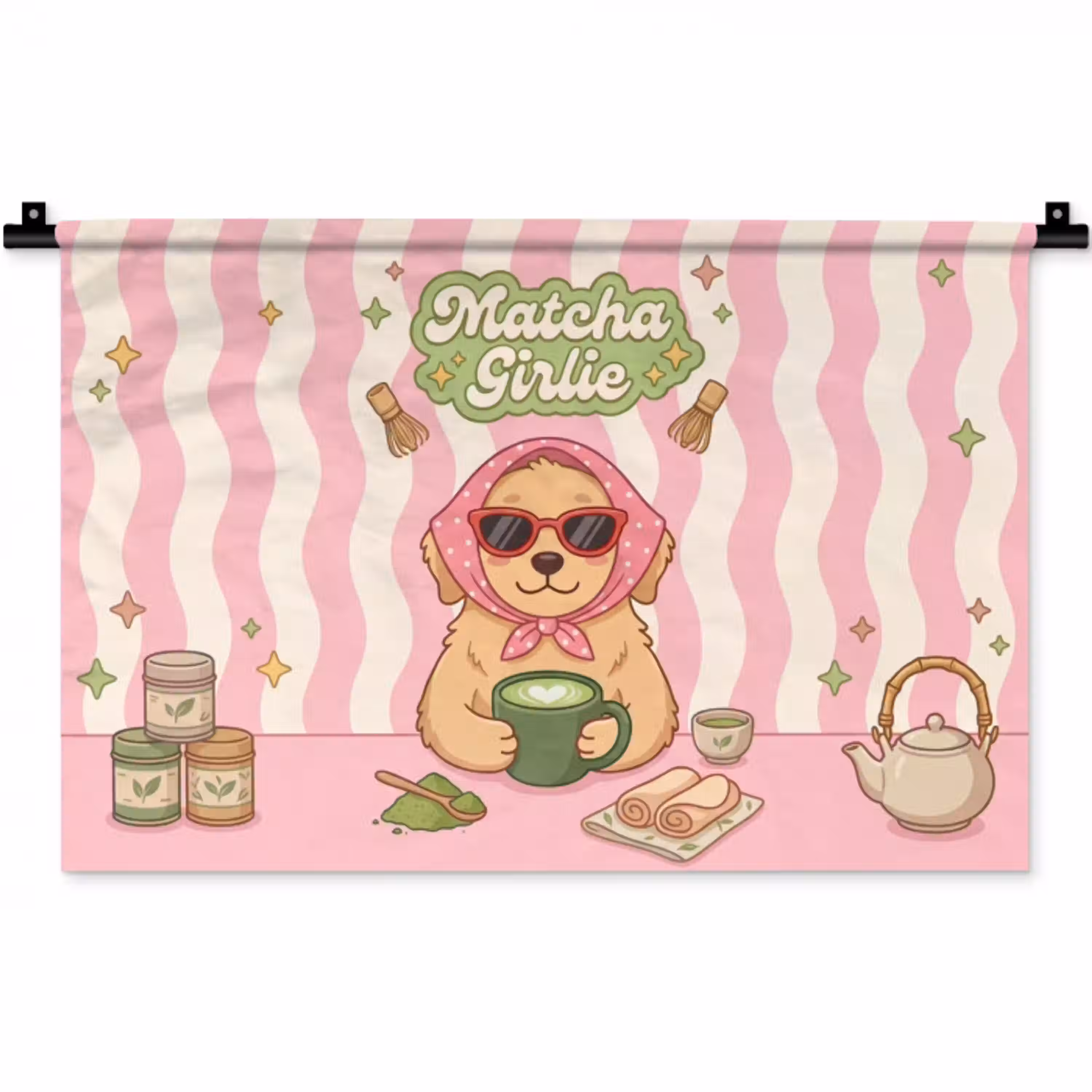 Matcha - Hond - Roze - Groen Wandkleed katoen klein -zz3d