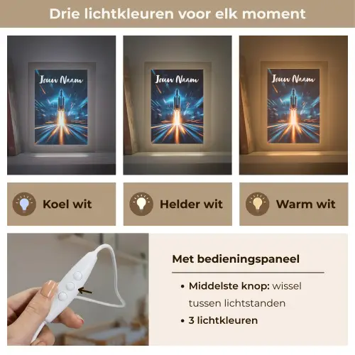 Raket - Ruimte - Blauw - Licht Light Box met kabel (Kinderlampje) klein -USP_lichtkleurNL