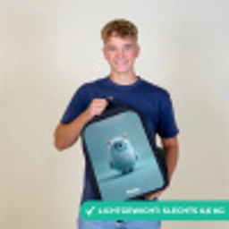 Blauw pluizig monster met hoorns Rugzak - Zwart middel -sfeer7_NL