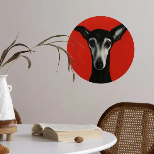 Windhond - Minimalistisch - Rood Wandcirkel behangsticker klein -sfeer3