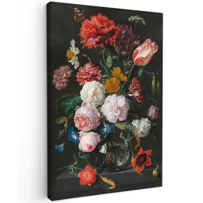 Stilleven met bloemen in een glazen vaas - Schilderij van Jan Davidsz. de Heem canvas 2cm klein -z3d