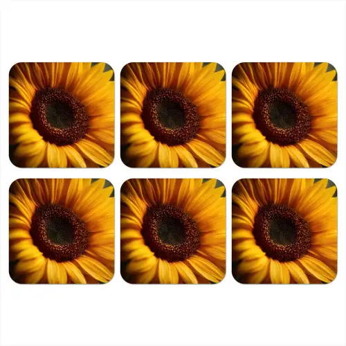 Geel - Zonnebloem - Zomers onderzetter kurk middel -3d