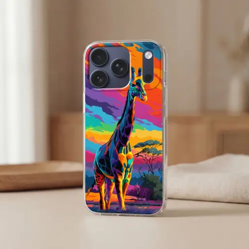 Giraffe - Savanna - Lucht - Gekleurd Telefoonhoesje iPhone 17 Pro klein -sfeer2