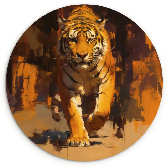 Tijger - Geschilderd - Oranje - Penseelstreken Wandcirkel plexiglas klein -3d