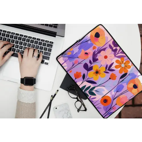 Bloemen - Kleurrijk - Bladeren laptophoes neopreen klein -bureau
