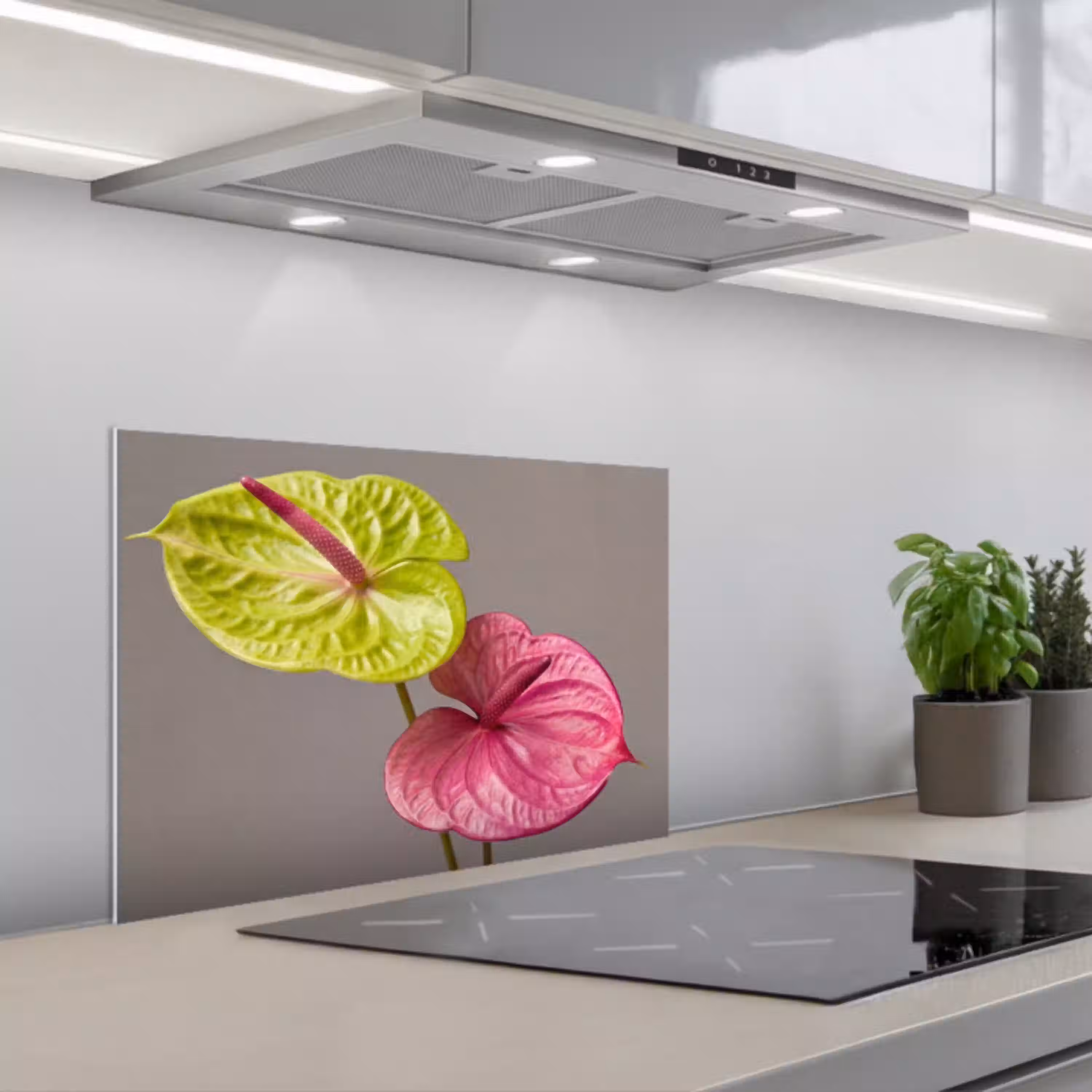 Planten - Anthurium - Groen - Roze keuken achterwand spatscherm klein -3d_schuin